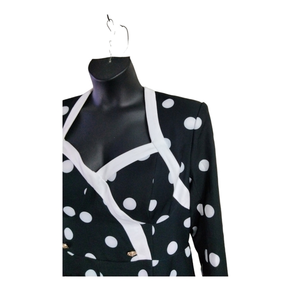 Women Black White Polka Dot V-Cut Line Romper w/Pockets back Zipper. Size 1X NWT - Picture 14 of 16